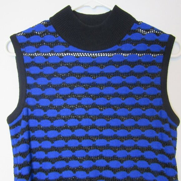 St. John Sport Marie Gray Wool Blend Vest Open Knit Small Blue Black Mock Neck - Picture 2 of 5